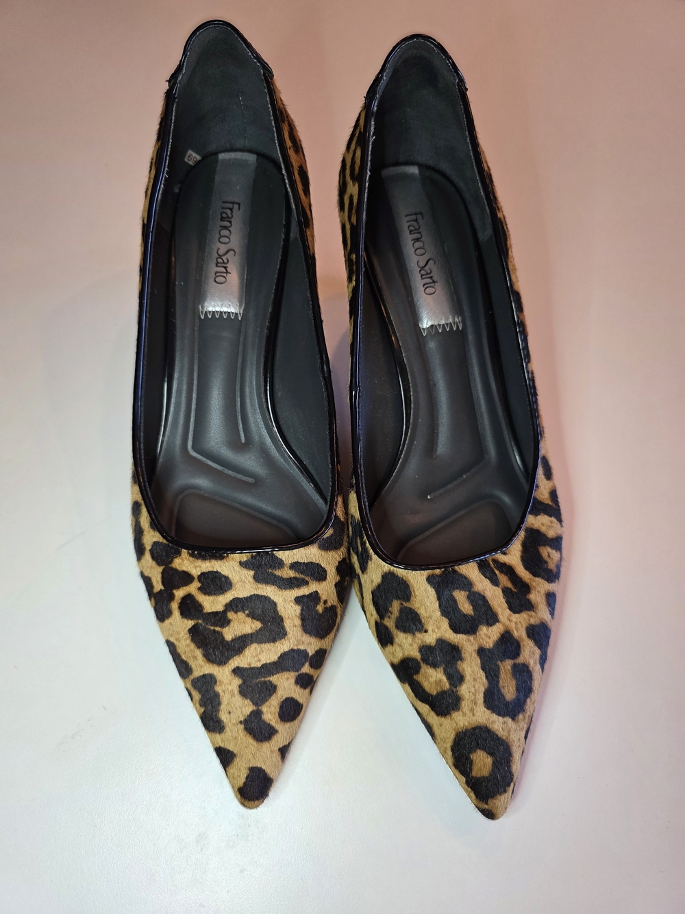 Franco Sarto Kalsa2 Leopard Ponyhair Kitten Heels 2" In height.